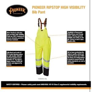 Pioneer Hi Vis Ripstop Waterproof Safety Bib Pants 3XL Yellow Green Reflective